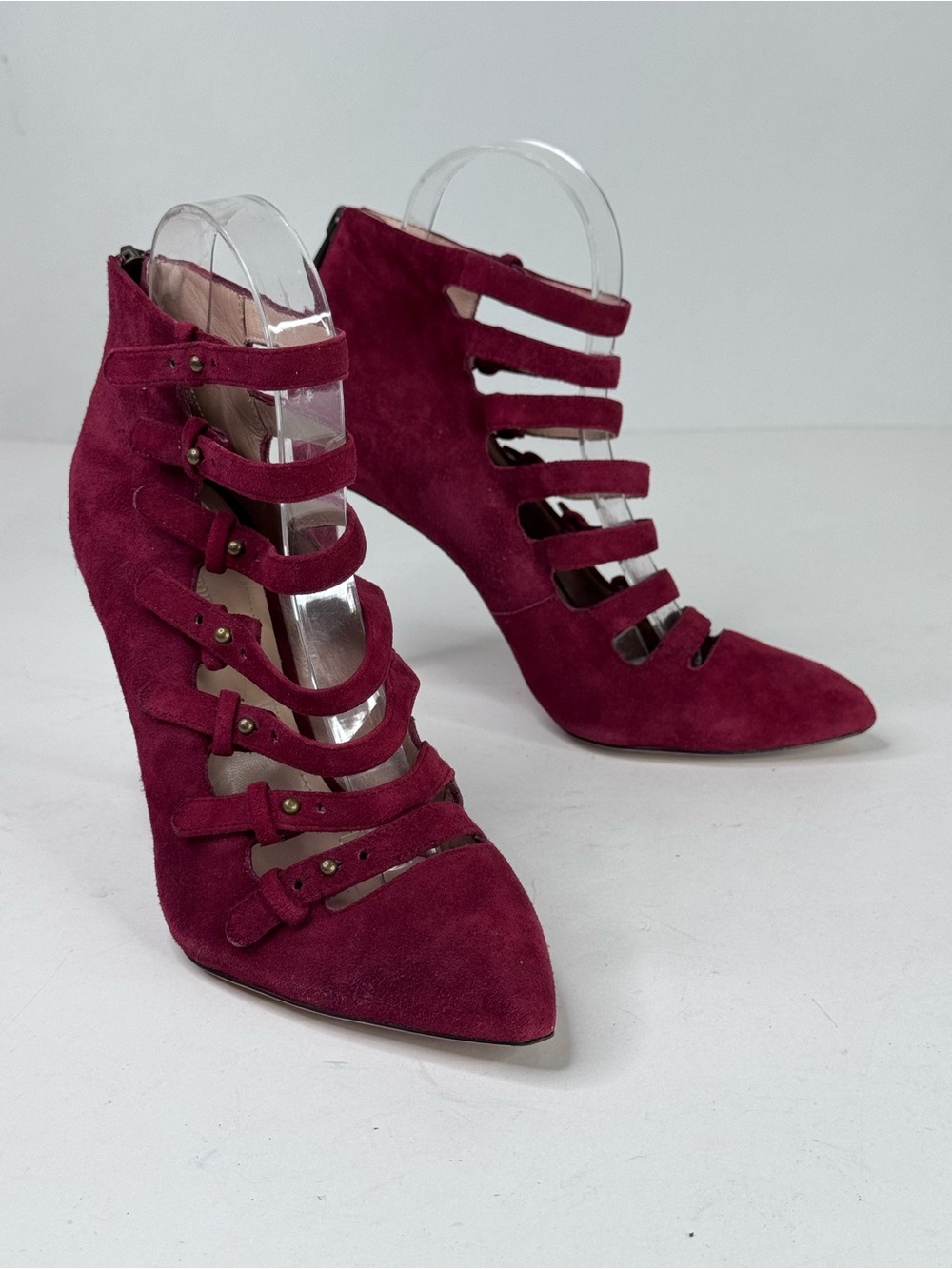 Pour La Victoire Burgundy Suede Strappy Pointed-Toe Heels